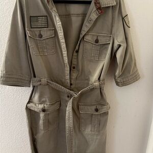 Khaki Midi Dress with Patches